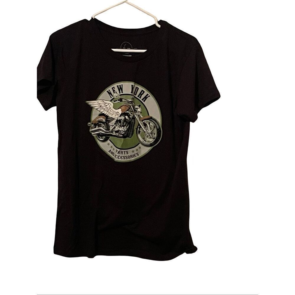 Hi Res Mens Black New York Motorcycle Graphic Short Sleeve T-Shirt Size XL